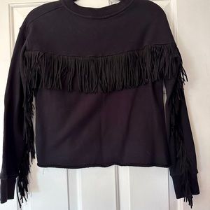 Black Avec Les Filles fringed sweatshirt. Size Small